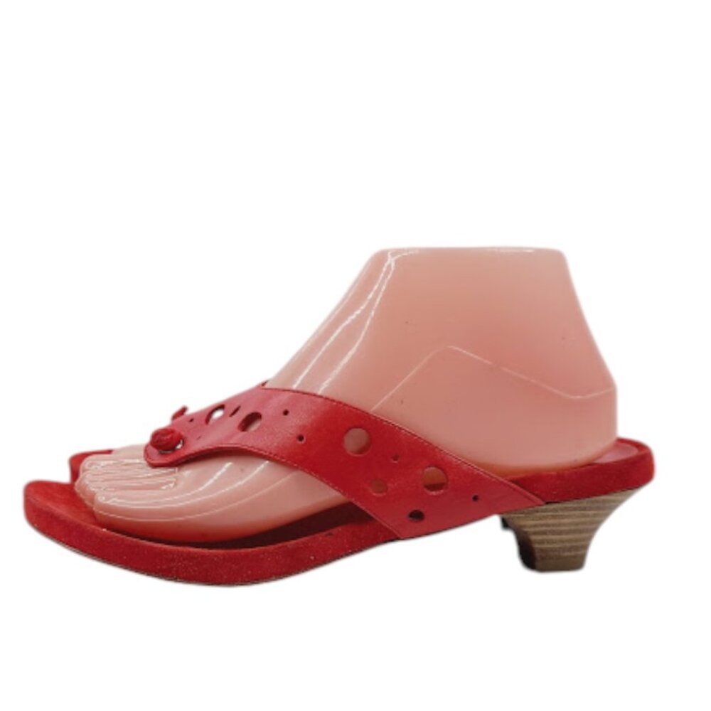 Kimel Women's Cherry Red Thick Leather Block Heel Thong Sandal Size 7
